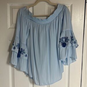 Lilly Pulitzer off the shoulder blouse with fun arms